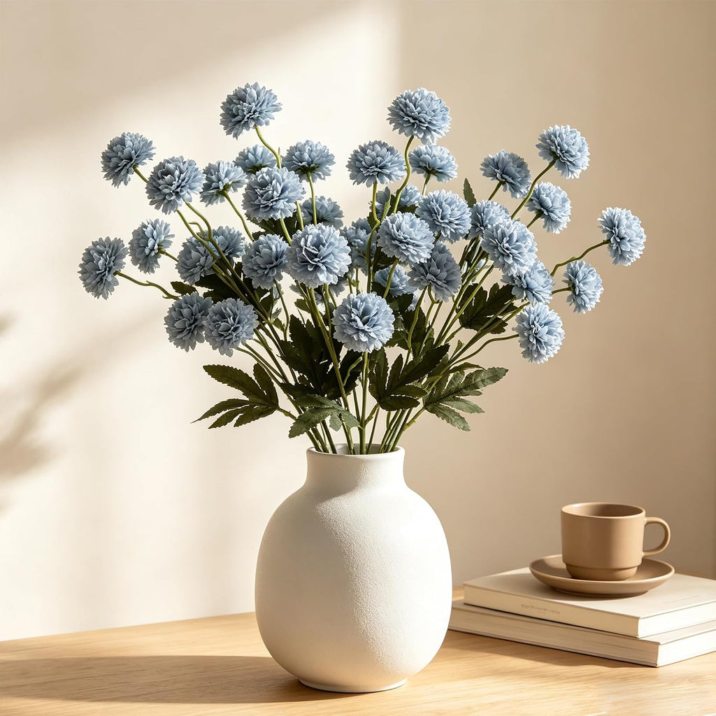Faux Silk Chrysanthemum, Dusty Blue, 10 Pcs