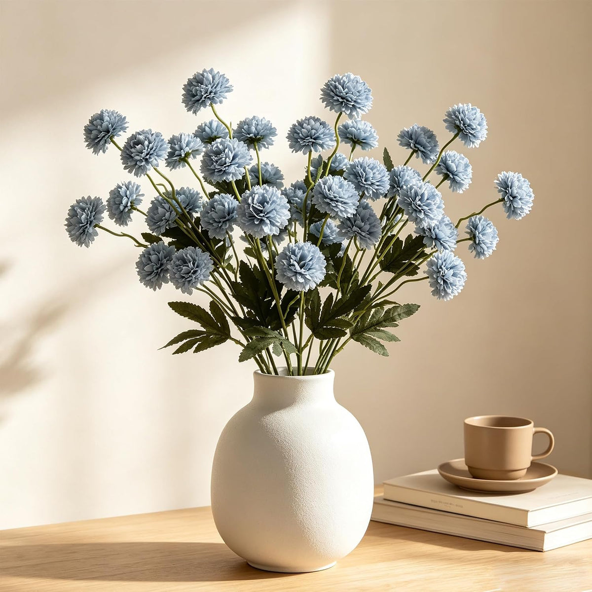 Faux Silk Chrysanthemum, Dusty Blue, 10 Pcs
