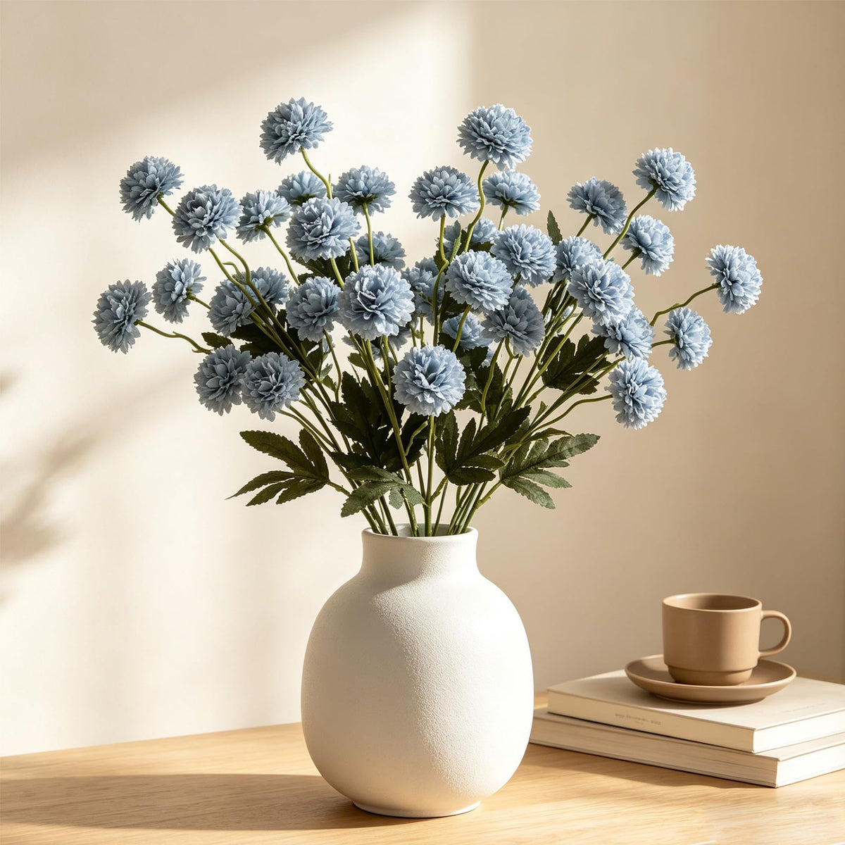 Faux Silk Chrysanthemum, Dusty Blue, 10 Pcs