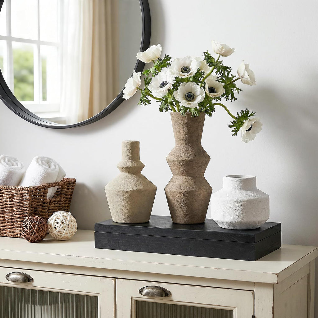 DREAMLOOM Modern Modern Ceramic Vase Set of 3, Rust