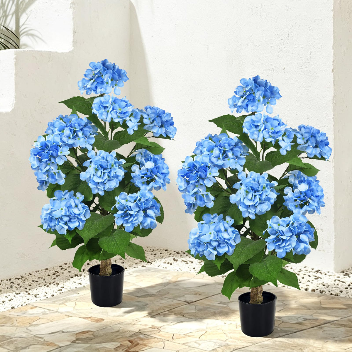 2 Pack Artificial Hydrangea Tree 31.5'', Potted Hydrangea Flowers