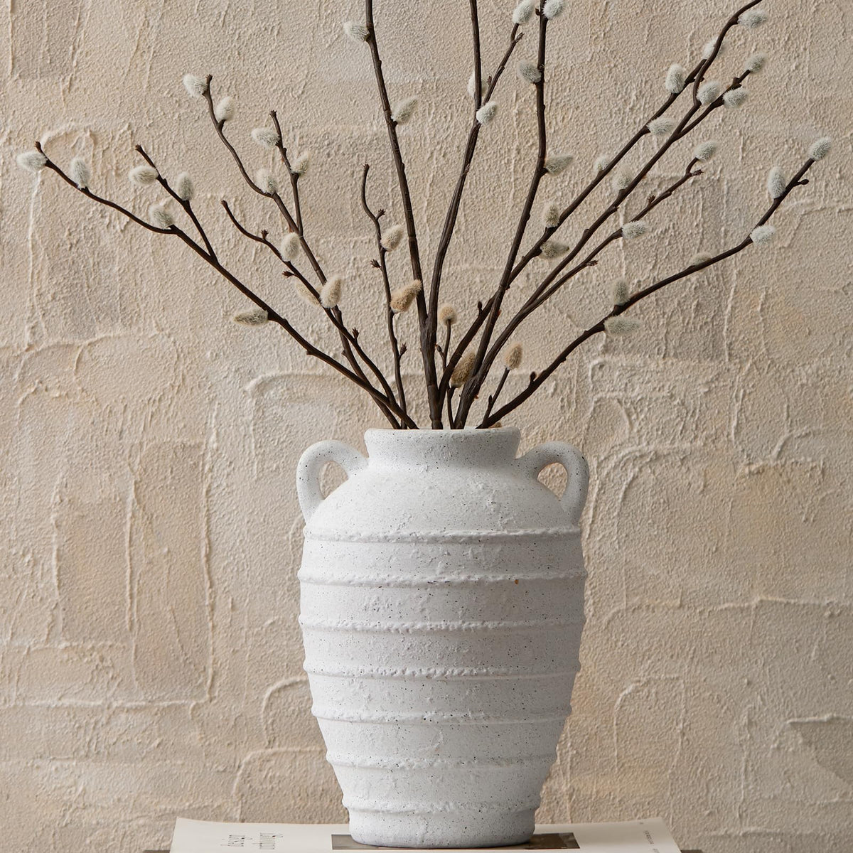 DN DECONATION Flower Vase for Home Decor, Grey Ceramic Vase for Centerpiece