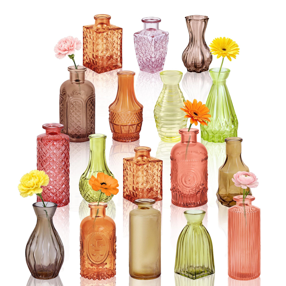 Glass Bud Vases in Bulk Small Mini Green Vase for Flowers 17pc