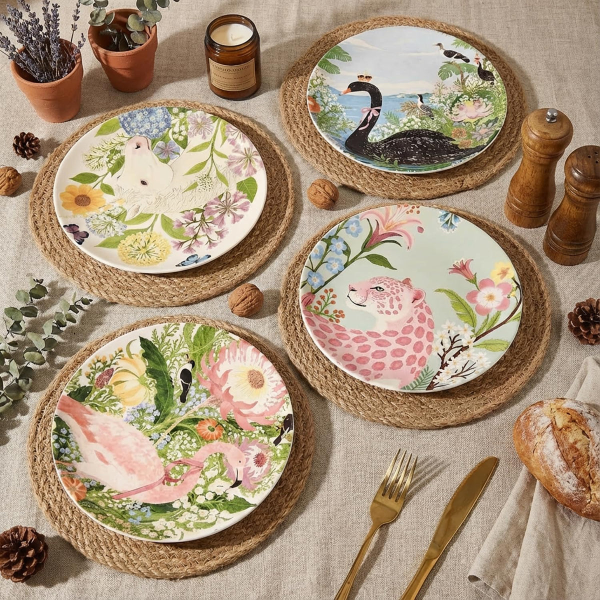 8.5 Inch Ceramic Plates Set of 4, Salad & Dessert Appetizer Plates