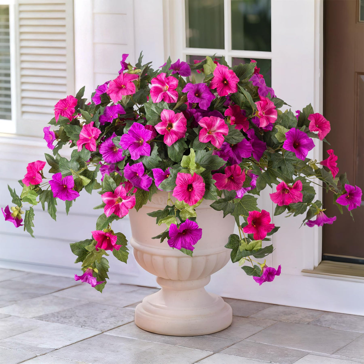 2 Pcs Artificial Fake Fall Petunia Flowers for Outdoor Garden Decor