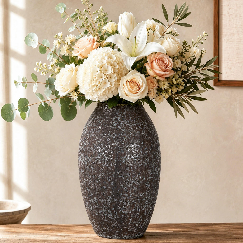 Cream Ceramic Flower Vase Speckled Bubble Glaze Home Decor