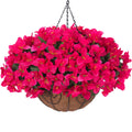 Artificial Hanging Flowers Faux Plants Basket for Outdoors Fall Winter Decor, Fake Silk Bougainvillea in Planter Outdoor Look Real UV Resistant Faux Flower for Outside Porch Patio Garden Home, White