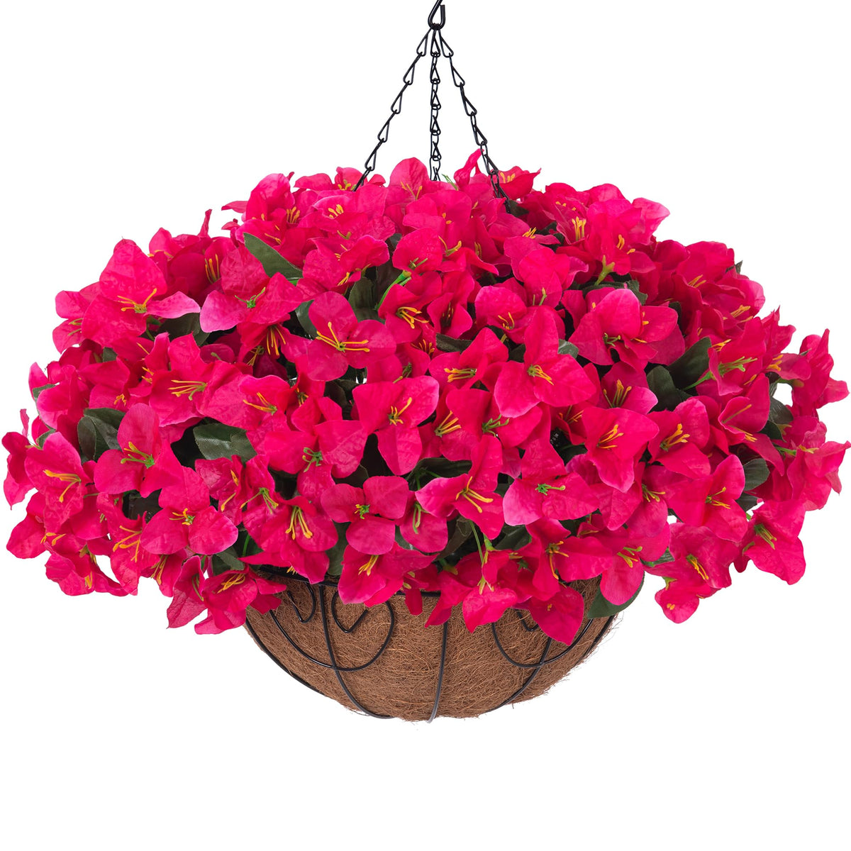 Artificial Hanging Flowers Faux Plants Basket for Outdoors Fall Winter Decor, Fake Silk Bougainvillea in Planter Outdoor Look Real UV Resistant Faux Flower for Outside Porch Patio Garden Home, White