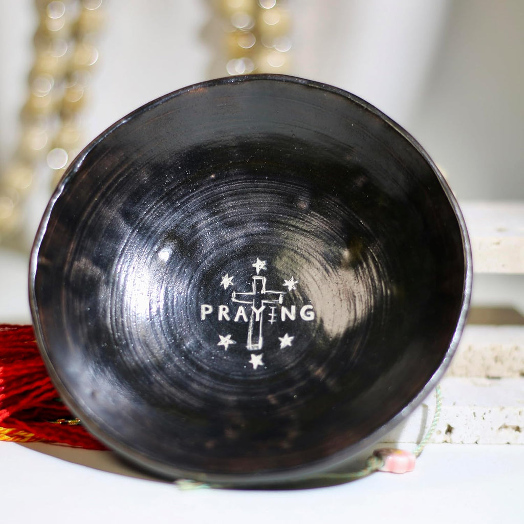 Prayer Offering Ritual Bowl Plate Great for Use Candles Tray Religious Spiritual Gifts （Black Praying）