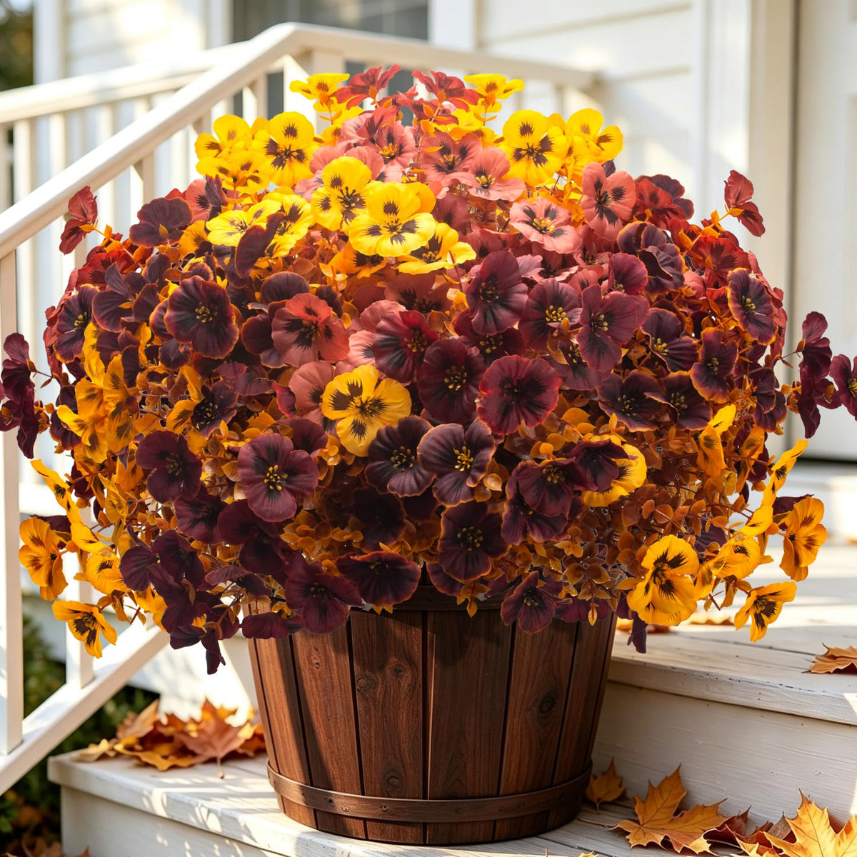 16 Artificial Pansy Faux Fall Flowers Outdoor UV Resistant No Fade Yellow