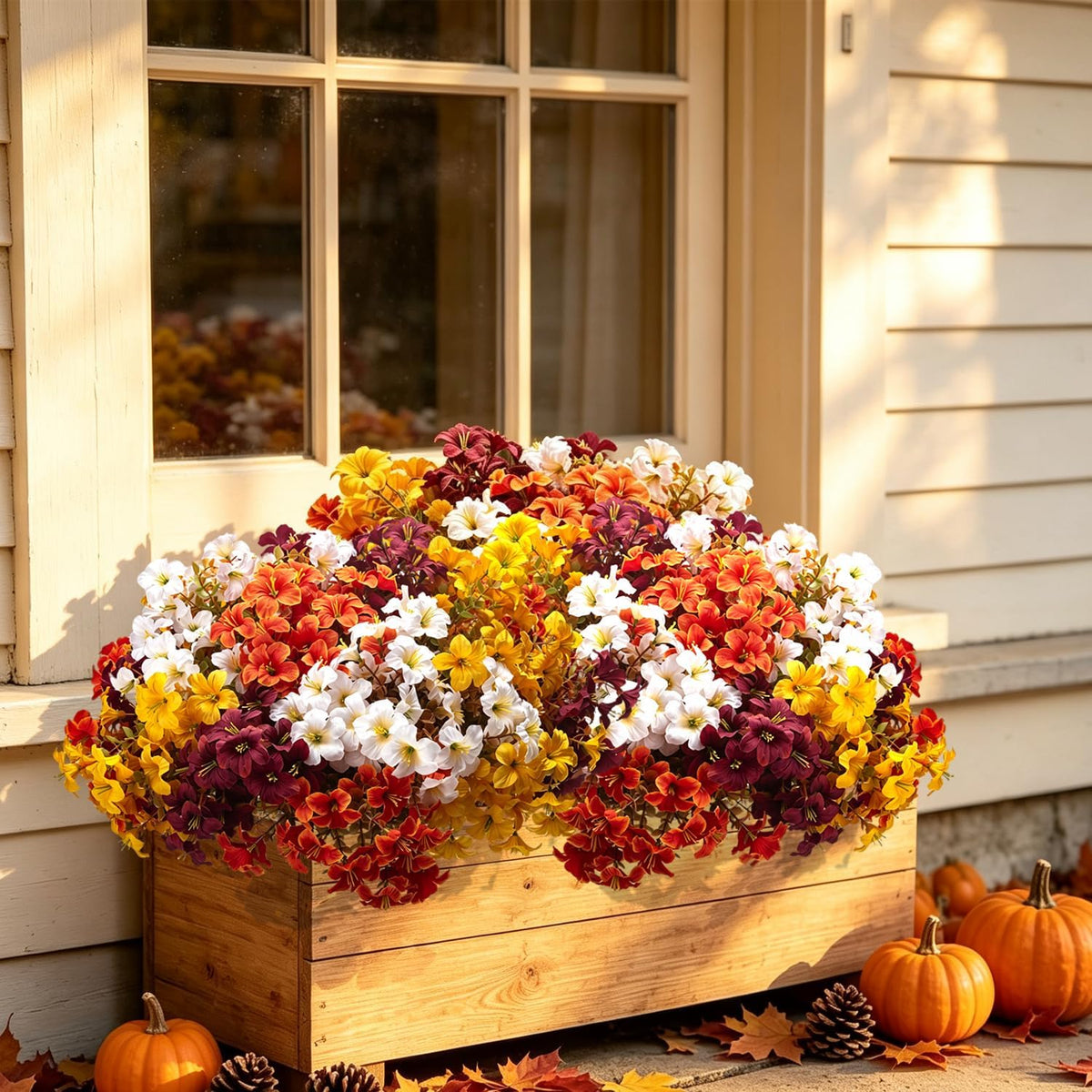 16 Bundles Artificial Fall Flowers, UV Resistant Faux Petunias for Outdoor