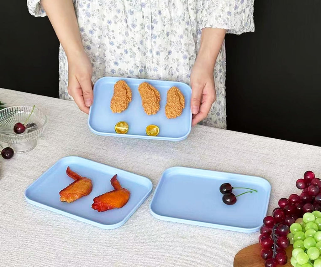 Small Tray 3 Pack, Blue 7.8 inch Wheat Straw Plastic Plates