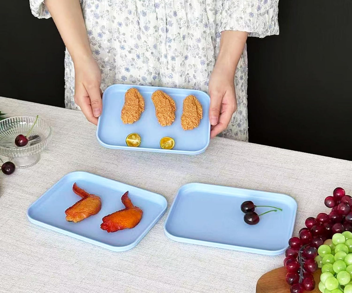 Small Tray 3 Pack, Blue 7.8 inch Wheat Straw Plastic Plates