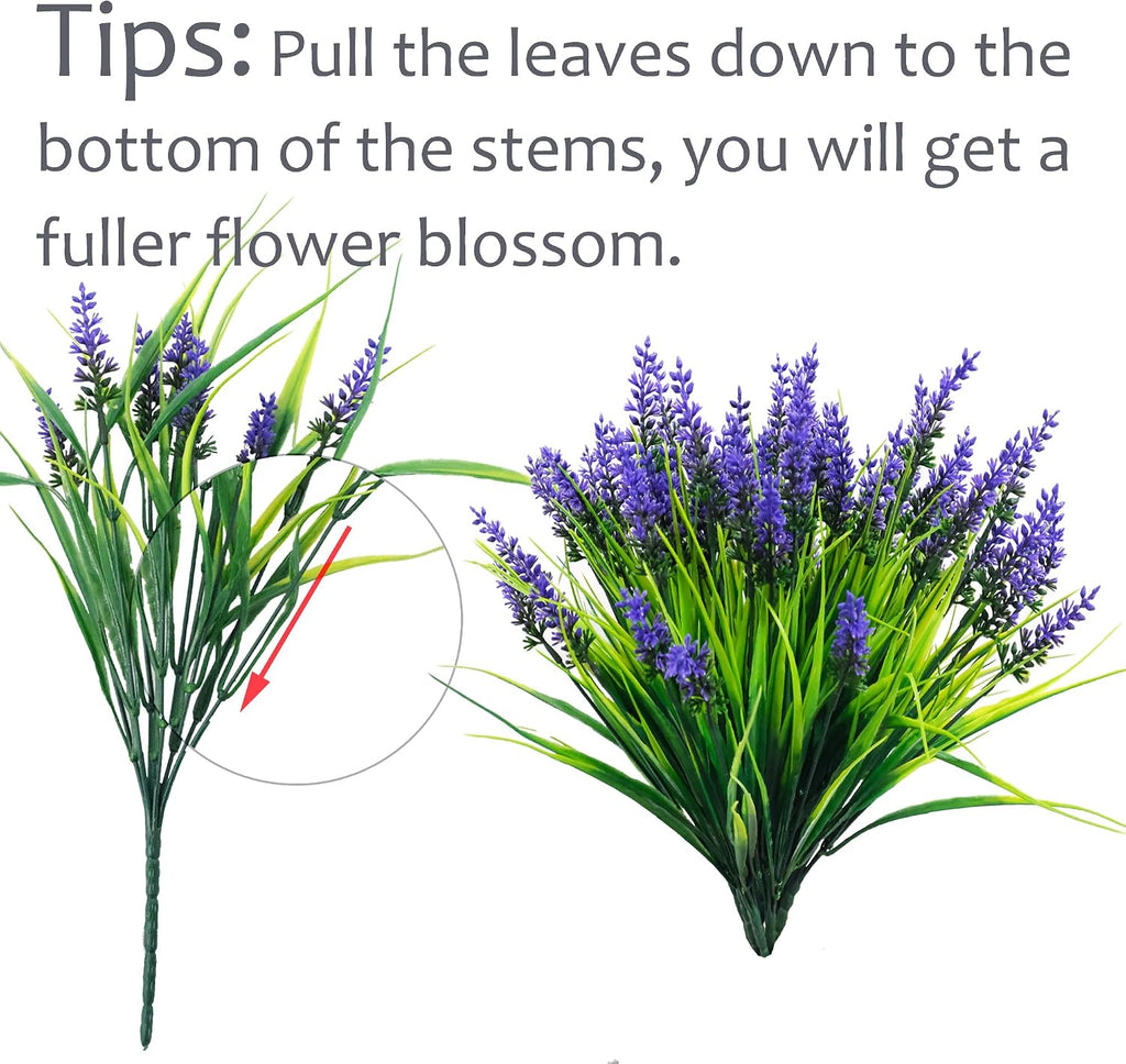 Rowfad 22 Pcs Artificial Outdoor Flowers UV Resistant Lavender Fake Greenery Plants Grass with Purple Flowers for Pot Decor for Window Garden Patio Hanging Planter Pathway Front Porch (22, Purple)