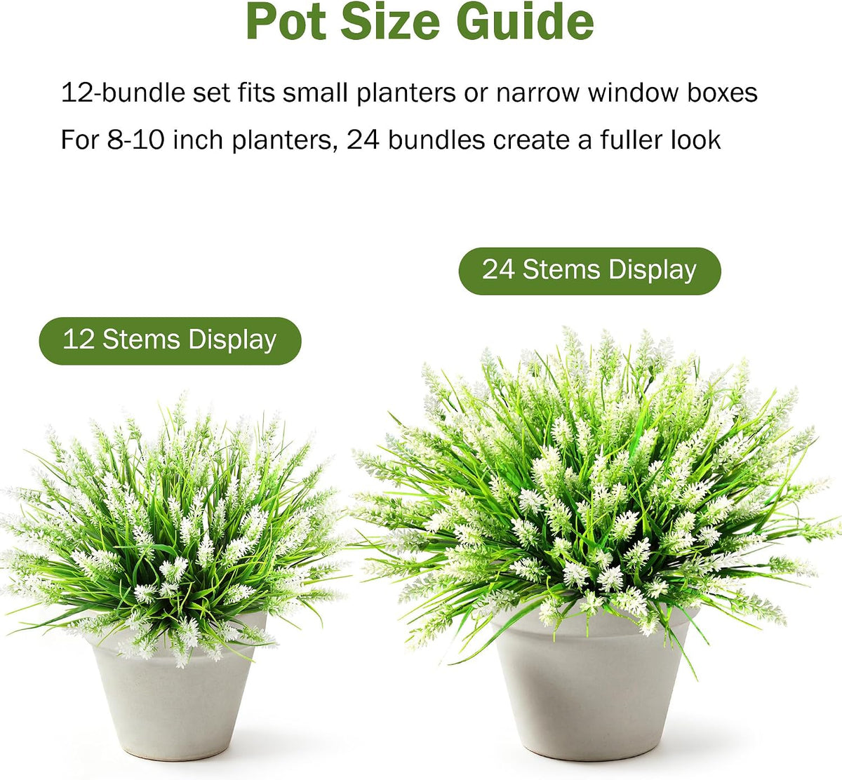 12 Bundles Faux Outdoor Plants, UV Resistant Artificial Fake Lavender Flowers with Monkey Grass for Outdoors, Realistic Faux Lavender Greenery Shrubs for Porch Yard Garden Window Box Home Decor