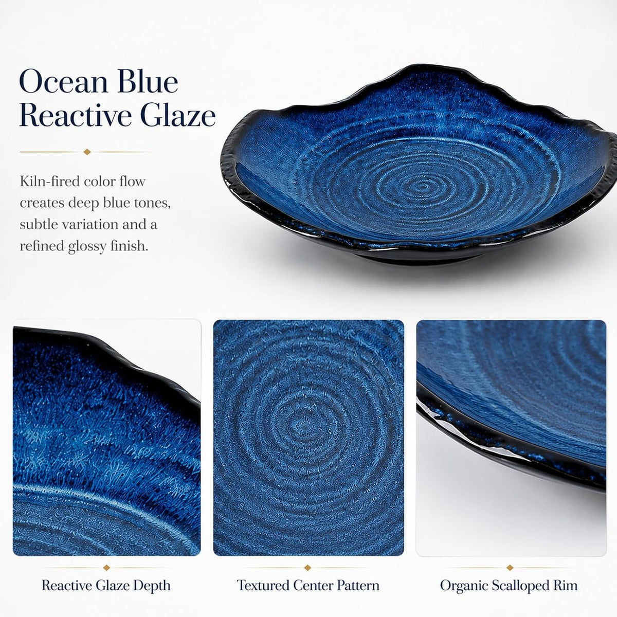 Ceramic Decorative Bowl - 12" Large Blue Pottery, Blue Decorative Bowl, Porcelain Centerpiece Tray, Key Bowl for Entryway Table, Living Room, Dining, Trinket Dish, Gift Decor Tray