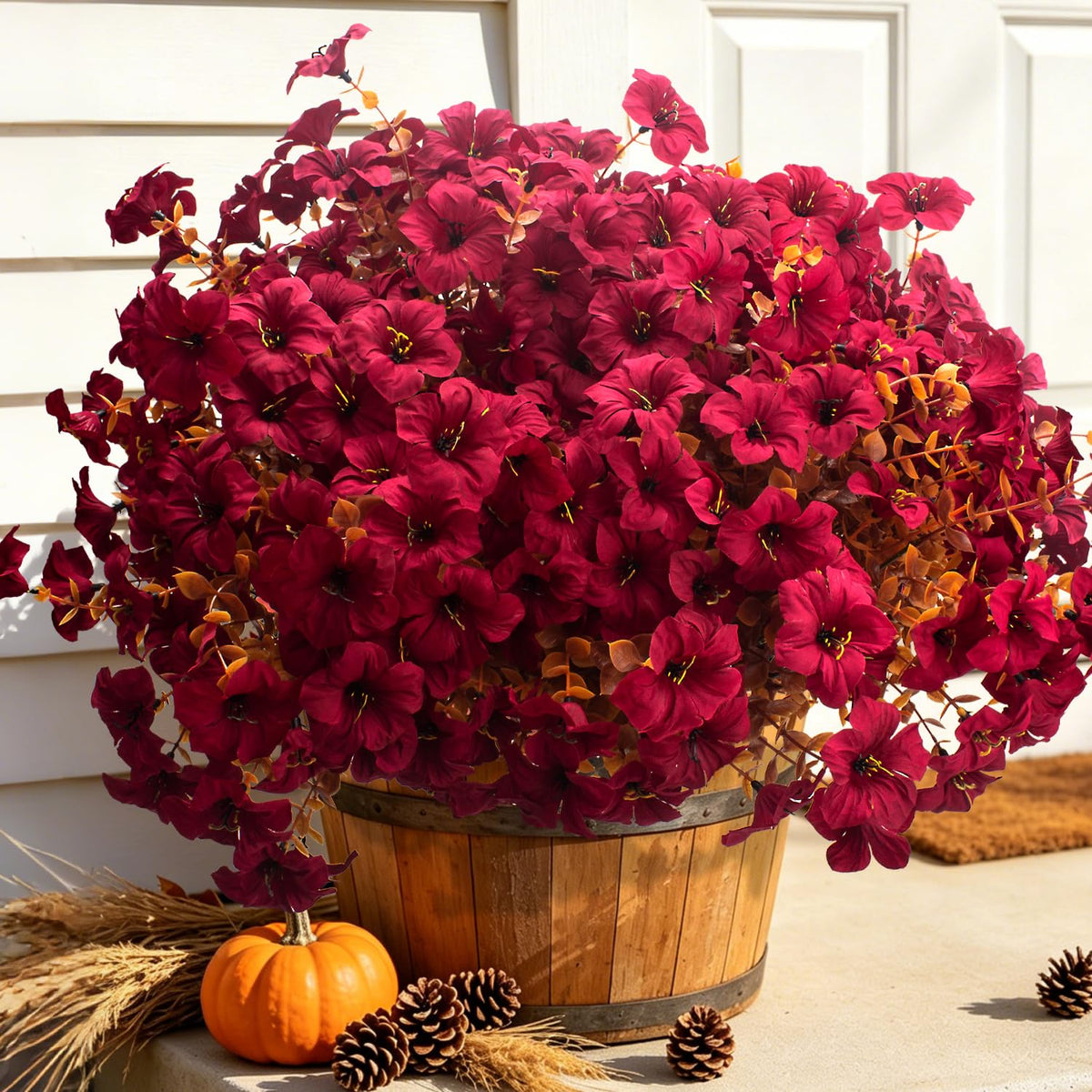 16 PCS Fall Artificial Flowers for Outdoors UV Resistant Faux Petunias