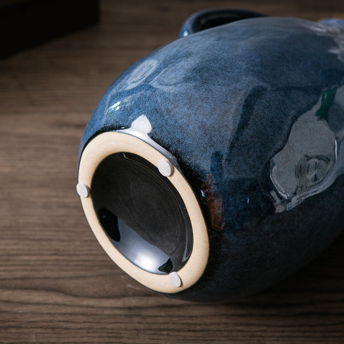 Blue Ceramic Vase with 2 Handles, Modern Farmhouse Vases for Home Decor, Rustic Pottery Vase, Decorative Terracotta Vases for Pampas Grass, Clay Jug for Living Room Dining Table Shelves