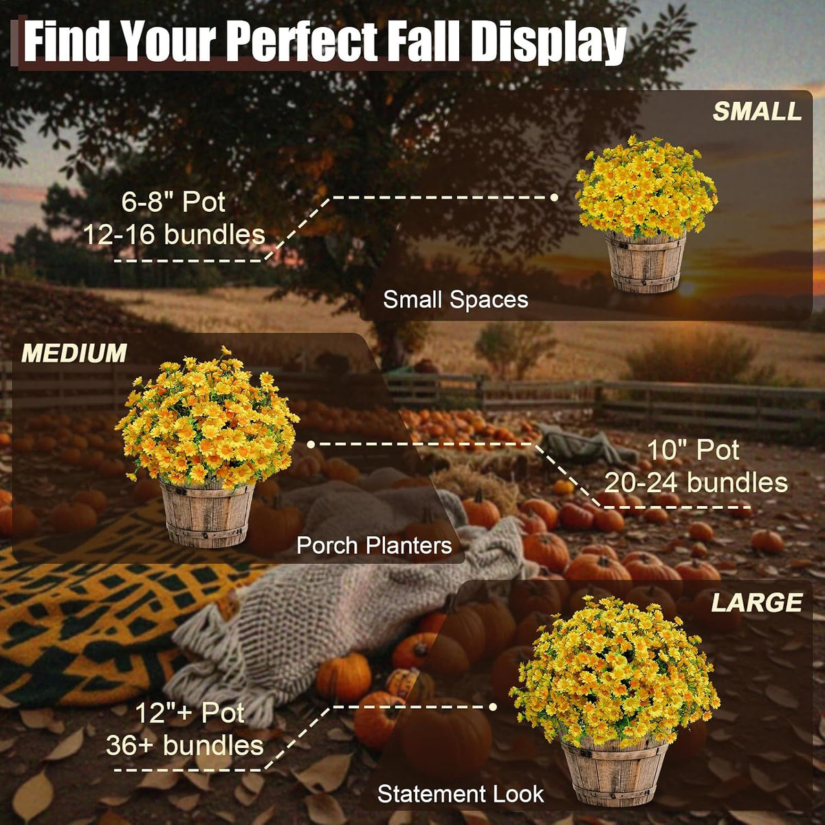 alyptus Fake Flowers Yellow Fall Flowers for Outdoors - 8 Bundles Artificial Mums UV Resistant for Home Garden Window Fall Decor