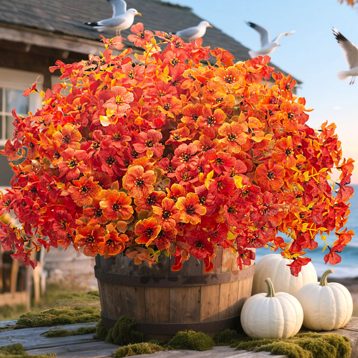 Grunyia 20 Bundles UV Resistant Artificial Fall Flowers - Fake Autumn Plants for Autumn Indoor Outdoor Garden Patio Fireplace Window Box Kitchen Home Decor (Fall Orange Mix)