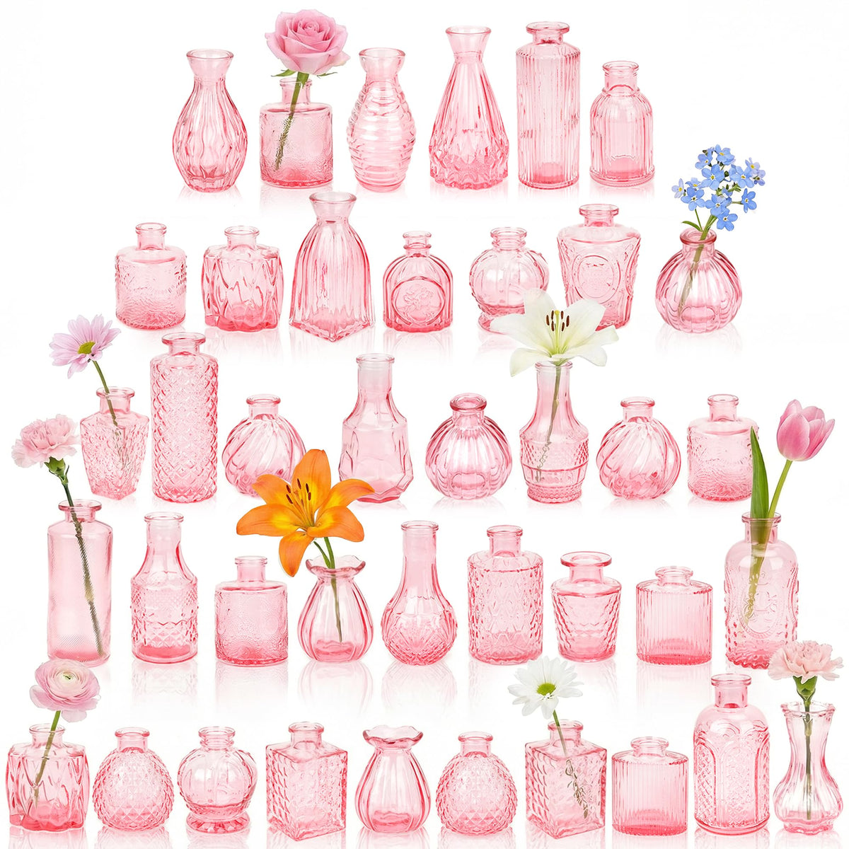 Glass Bud Vases in Bulk Small Mini Green Vase for Flowers 17pc