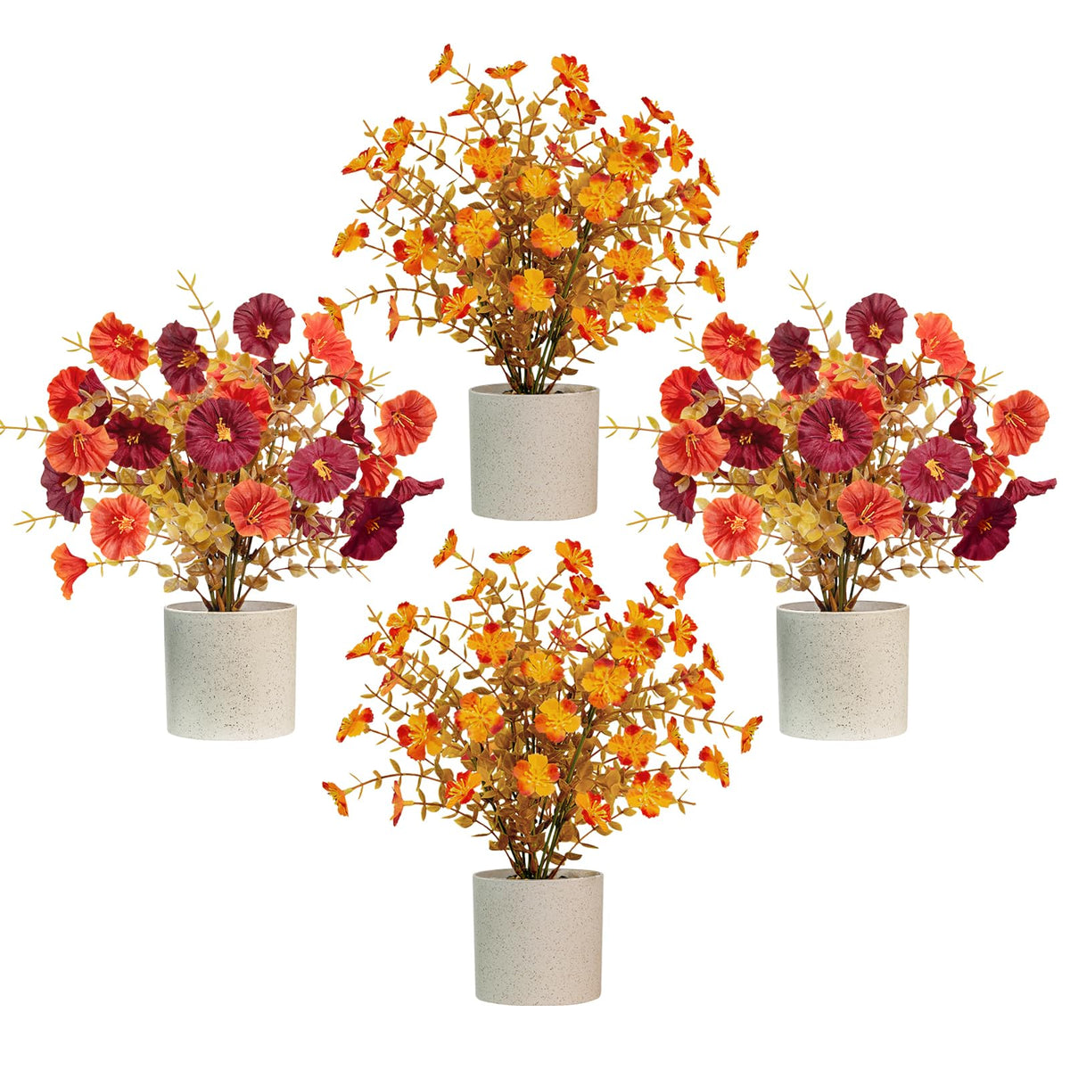 4 Packs Small Artificial Flowers in Pot, All-in-One Floral Decor,Colorful