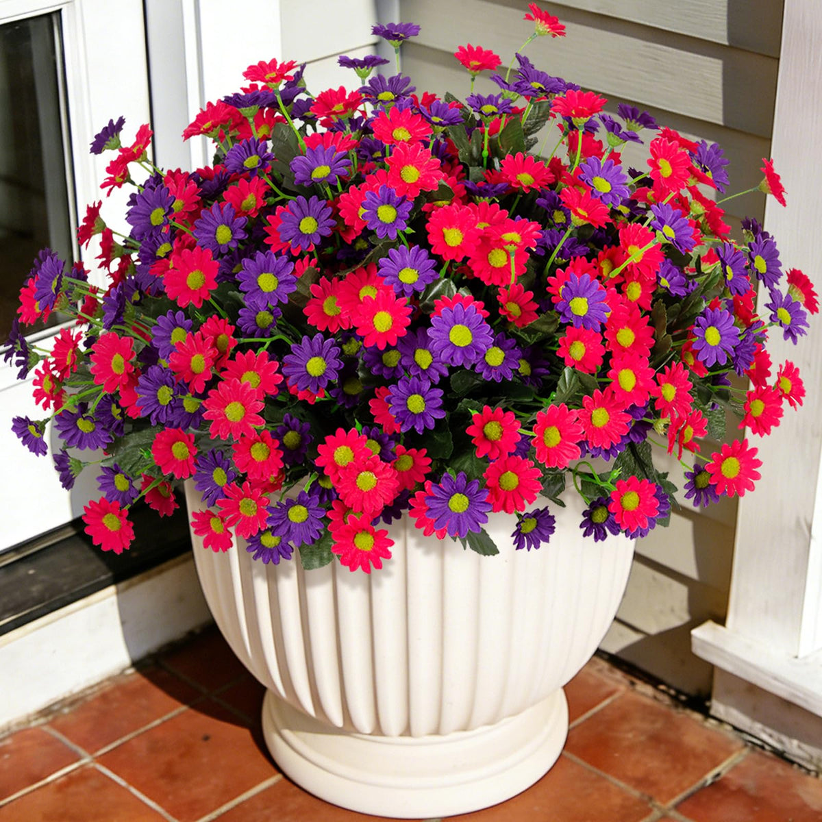 Ammyoo 12 Bundles Fake Mums Fall Artificial Flowers for Outdoor Decoration