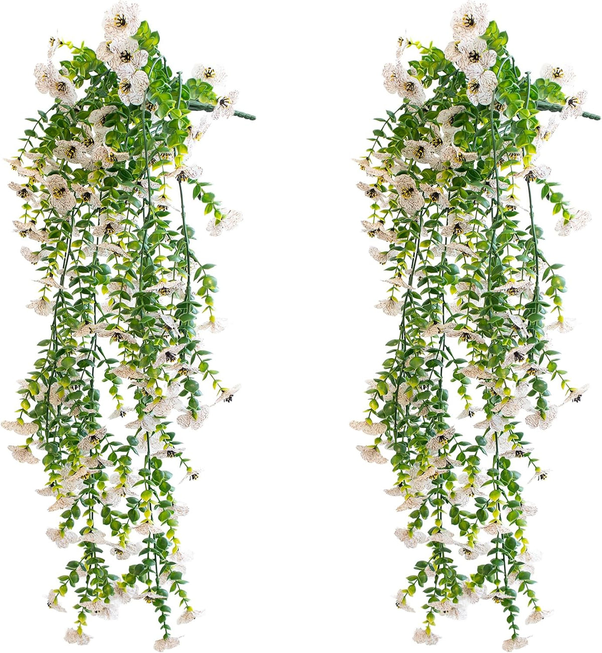 Artificial Hanging Flowers for Outdoors, 2 Pcs UV Resistant Artificial Outdoor Flowers, Not-Fading Fake Hanging Plant for Outdoor Planters for Home Garden Porch Yard Decor
