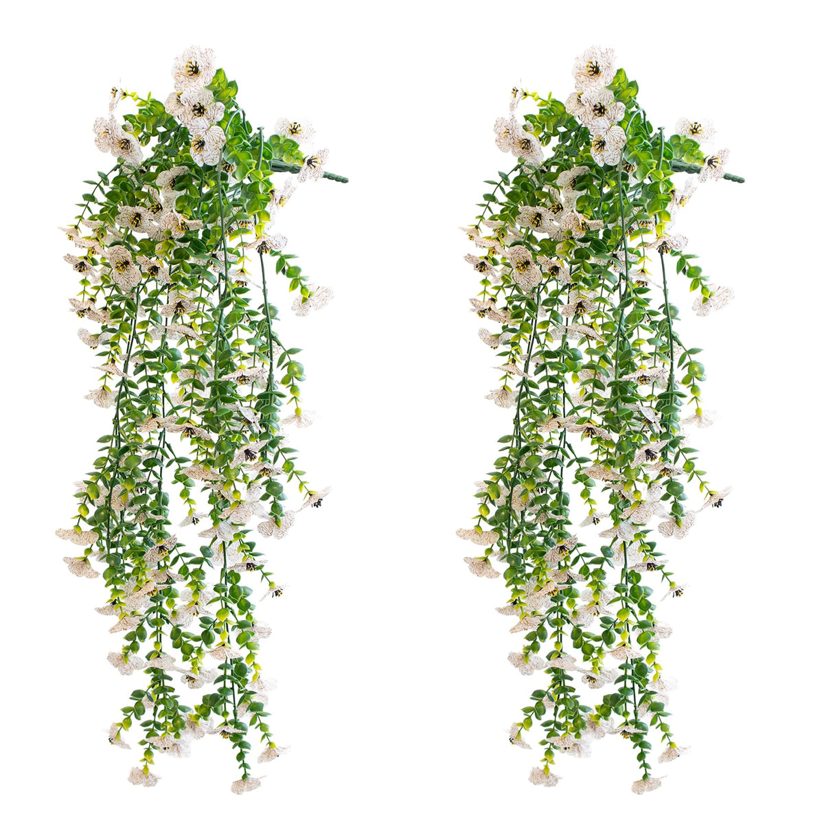 Artificial Hanging Flowers for Outdoors, 2 Pcs UV Resistant Artificial Outdoor Flowers, Not-Fading Fake Hanging Plant for Outdoor Planters for Home Garden Porch Yard Decor