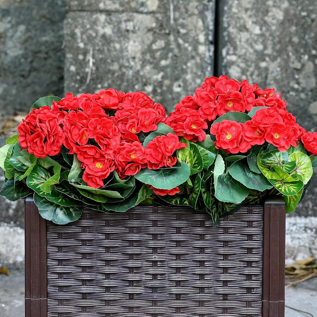 Set of 2 Artificial Geranium Potted Plant, Red, 16 Inch