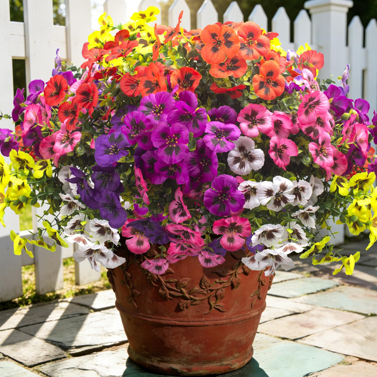 16 Artificial Pansy Faux Fall Flowers Outdoor UV Resistant No Fade Yellow