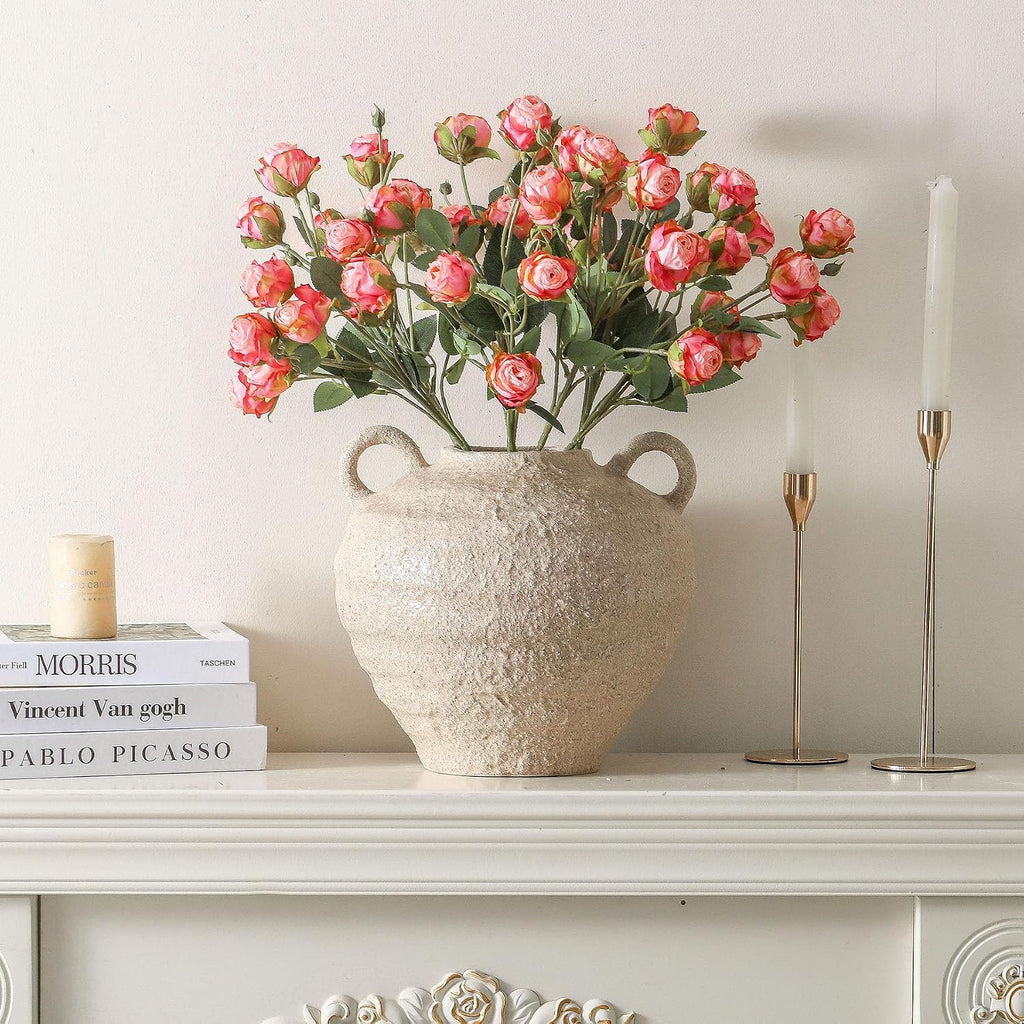 Uiddo Ceramic Flower Vase, Large Farmhouse Vases Home Decor, Handmade Rustic Vase with Handles, Decorative Flower Vase for Home Entryway Living Room Dining Table Farmhouse Office Decor(10.1inch)