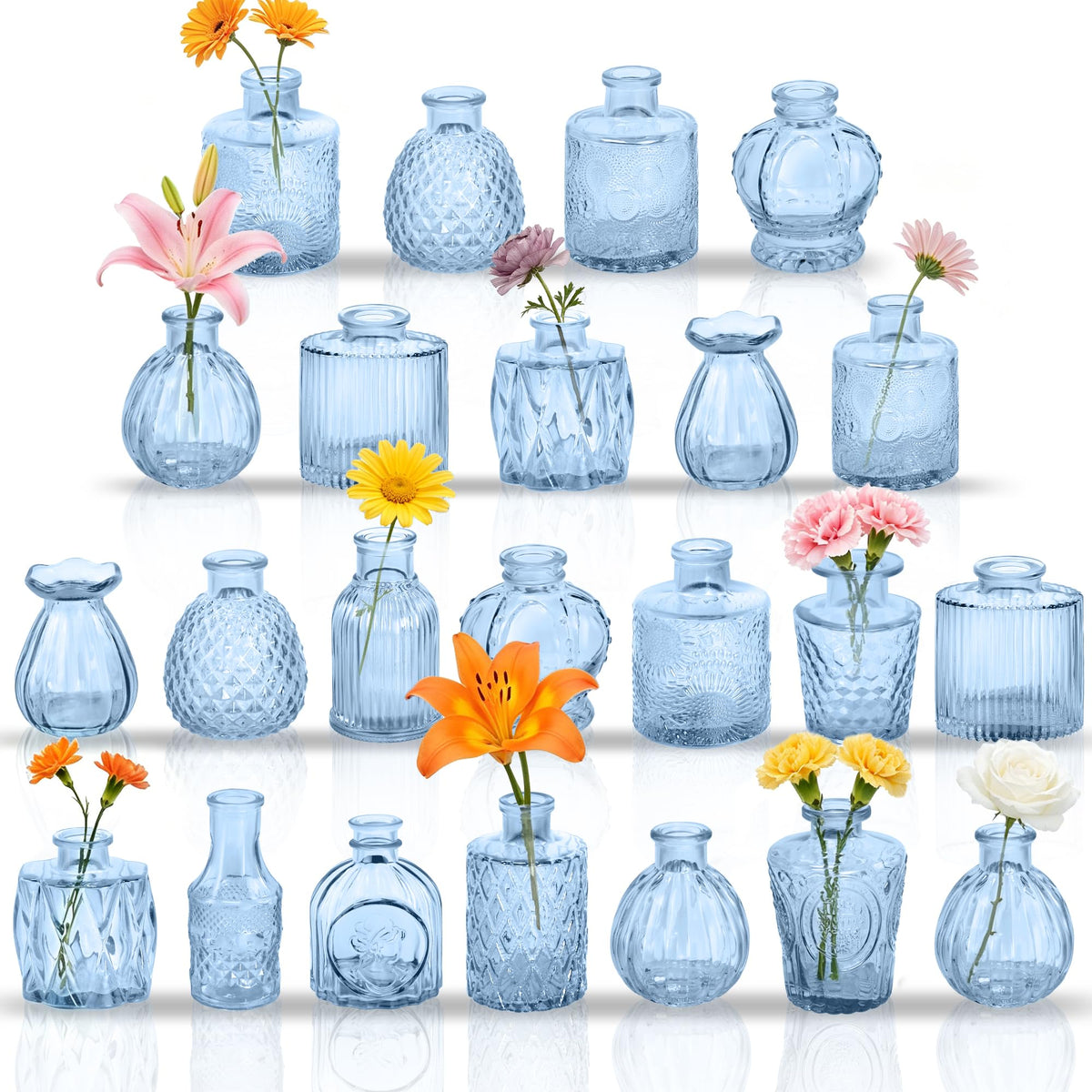 Glass Bud Vases in Bulk Small Mini Green Vase for Flowers 17pc