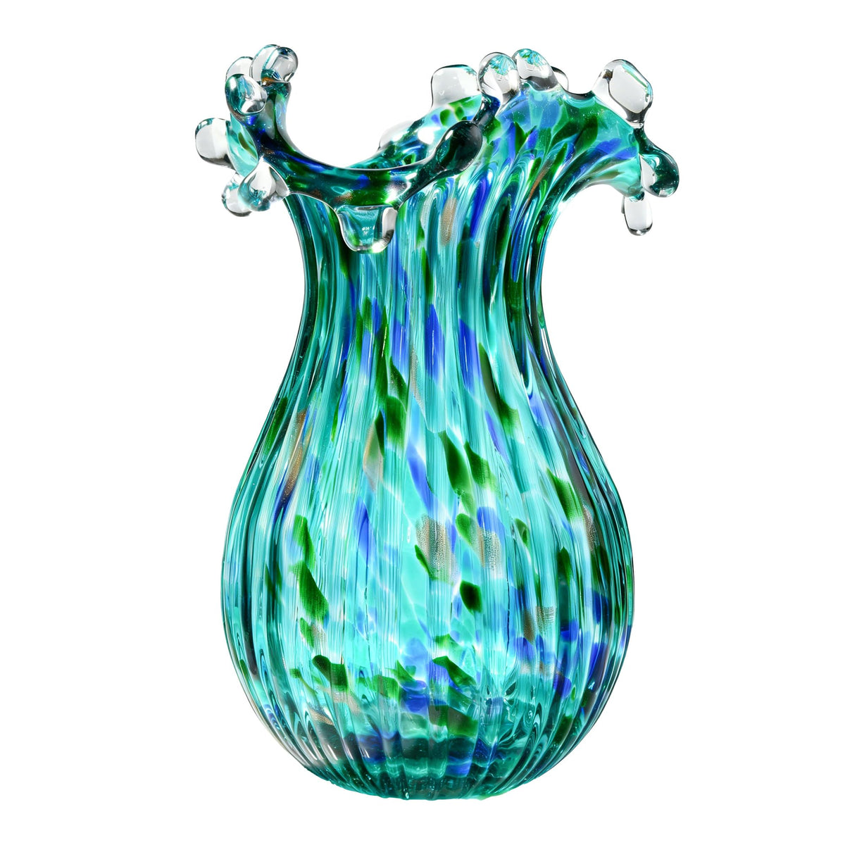 9 inch Tall Green Glass Vases for Flowers, Unique Hand Blown Glass Flower Vase, Large Turquoise Glass Home Table Centerpiece for Floral Bouquet Decorations