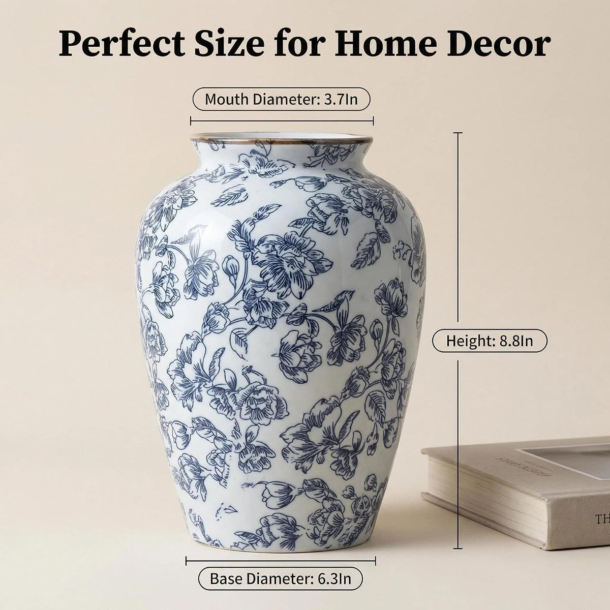 Blue and White Chinoiserie vase - Vintage Ceramic vase with Antique Design, Perfect for Chinoiserie Home Decor 9in Flower vase04