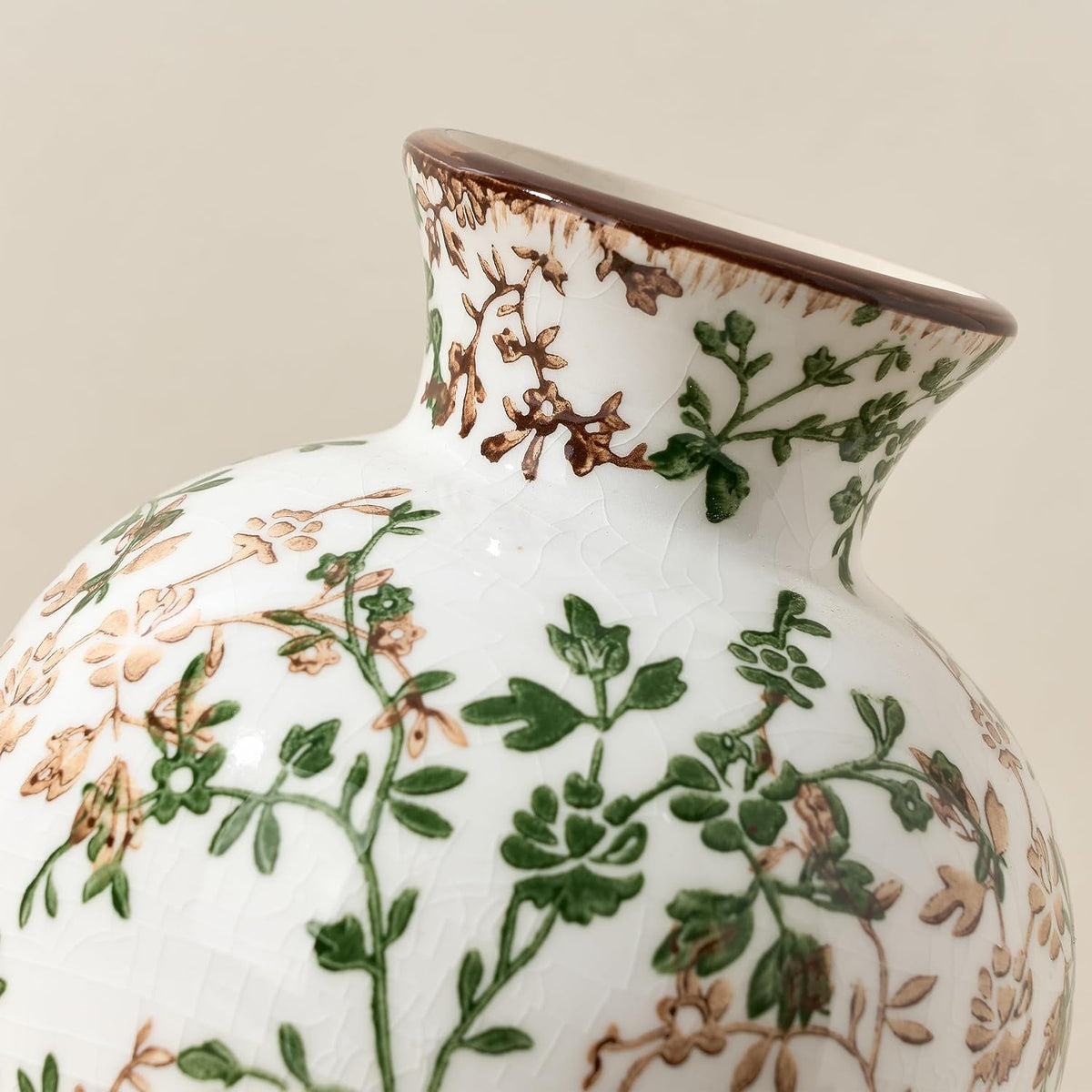 6.73" Ceramic Flower Decorative Antique Vase, Vintage Rustic Chinoiserie Floral Vase for Home Decor, Living Room, Bookshelf, Office, Entryway, Garden, Tuscan Decor, Chinoiserie Decor