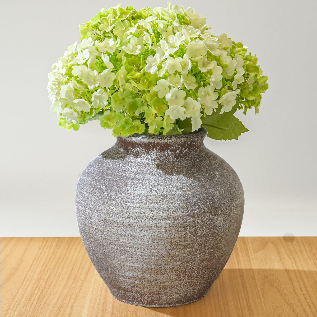 Ceramic Flower Vase Home Decor, 6.2 inch Farmhouse Rustic Vintage Decorative Vases, Pottery Terracotta Boho Flowers Vases for Dining Table, Living Room, Shelf, Kitchen, Bedroom (6.2"-White)