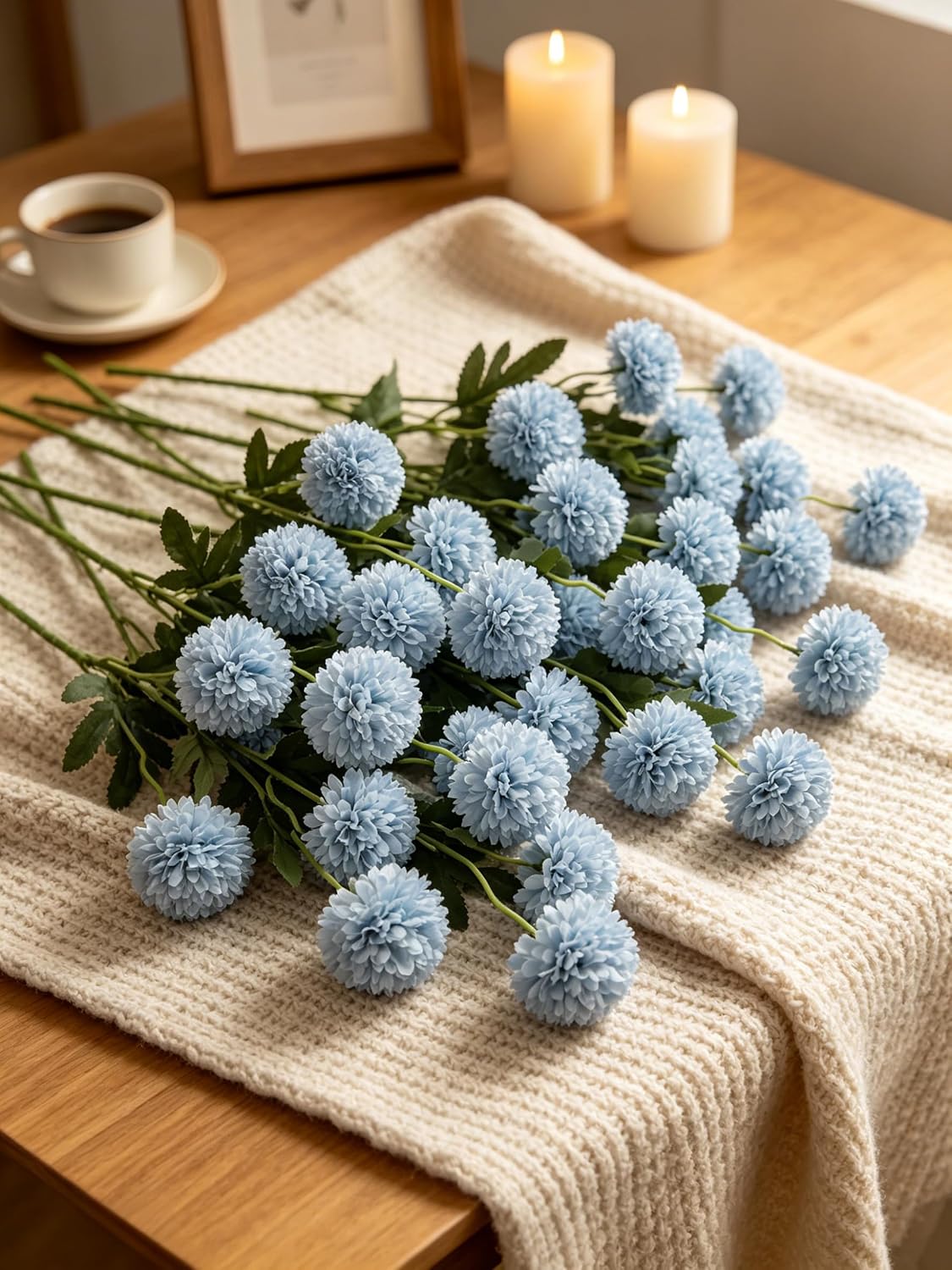 Faux Silk Chrysanthemum, Dusty Blue, 10 Pcs