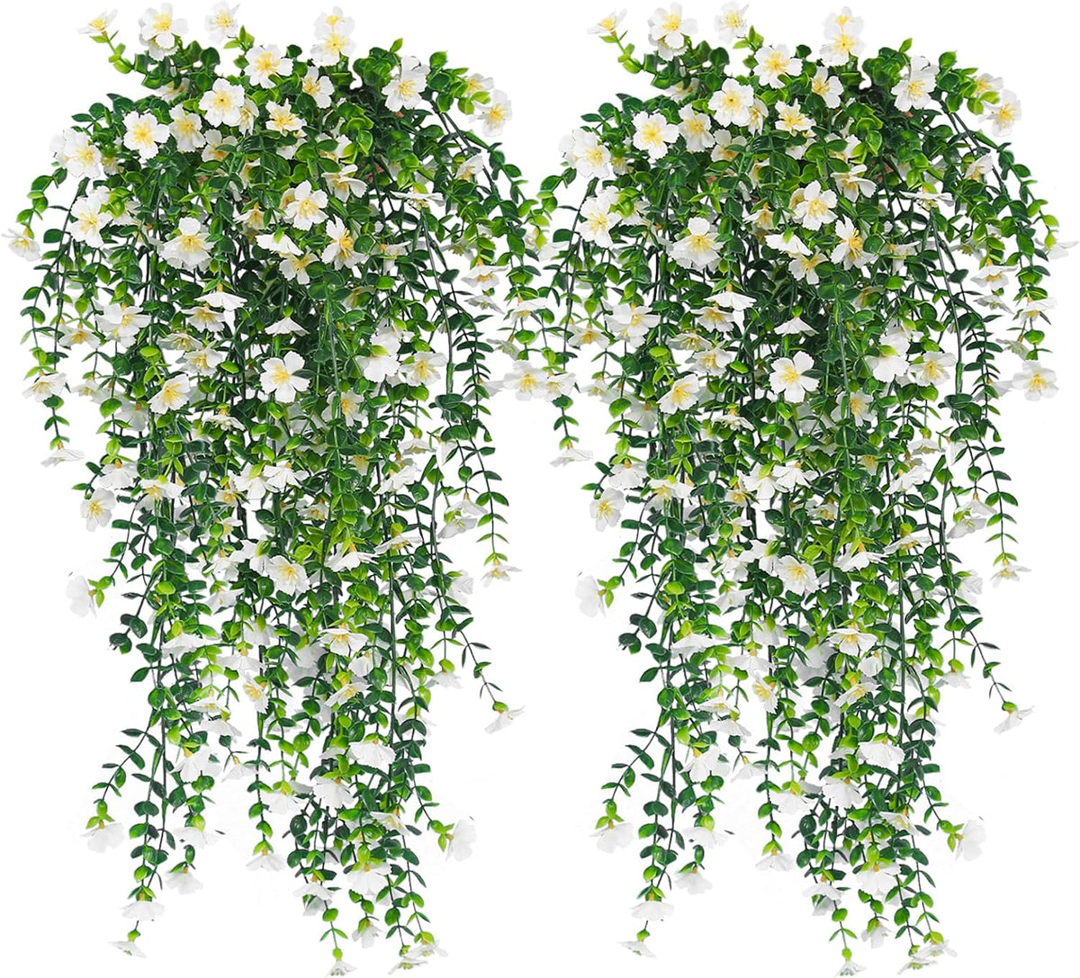 RECUTMS 4Pc Artificial Flowers for Outdoor Fake Hanging Plants White
