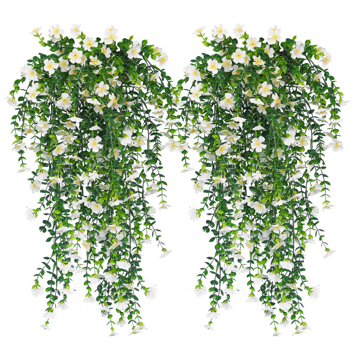 RECUTMS 4Pc Artificial Flowers for Outdoor Fake Hanging Plants White