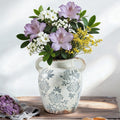 Enra Blue and White Ceramic Vase with Handles, Chinoiserie Floral Decor