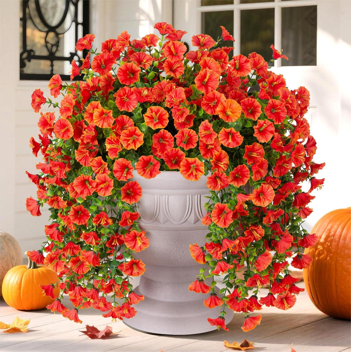 Artificial Faux Hanging Flowers Plants for Outdoor Decor,2 PCS Fake Silk Morning Glory with Eucalyptus UV Resistant Realistic Trailing Vines for Wall Home Porch Patio Balcony Yard Indoor Decor,White