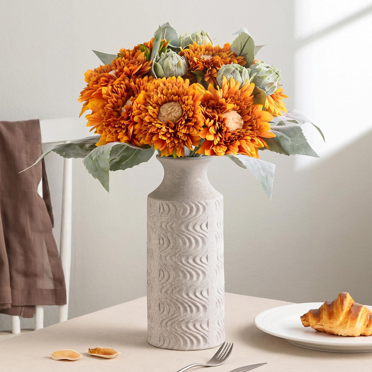 Ceramic Flower Vase, 11.41 Inch Tall Farmhouse Vase with Handles