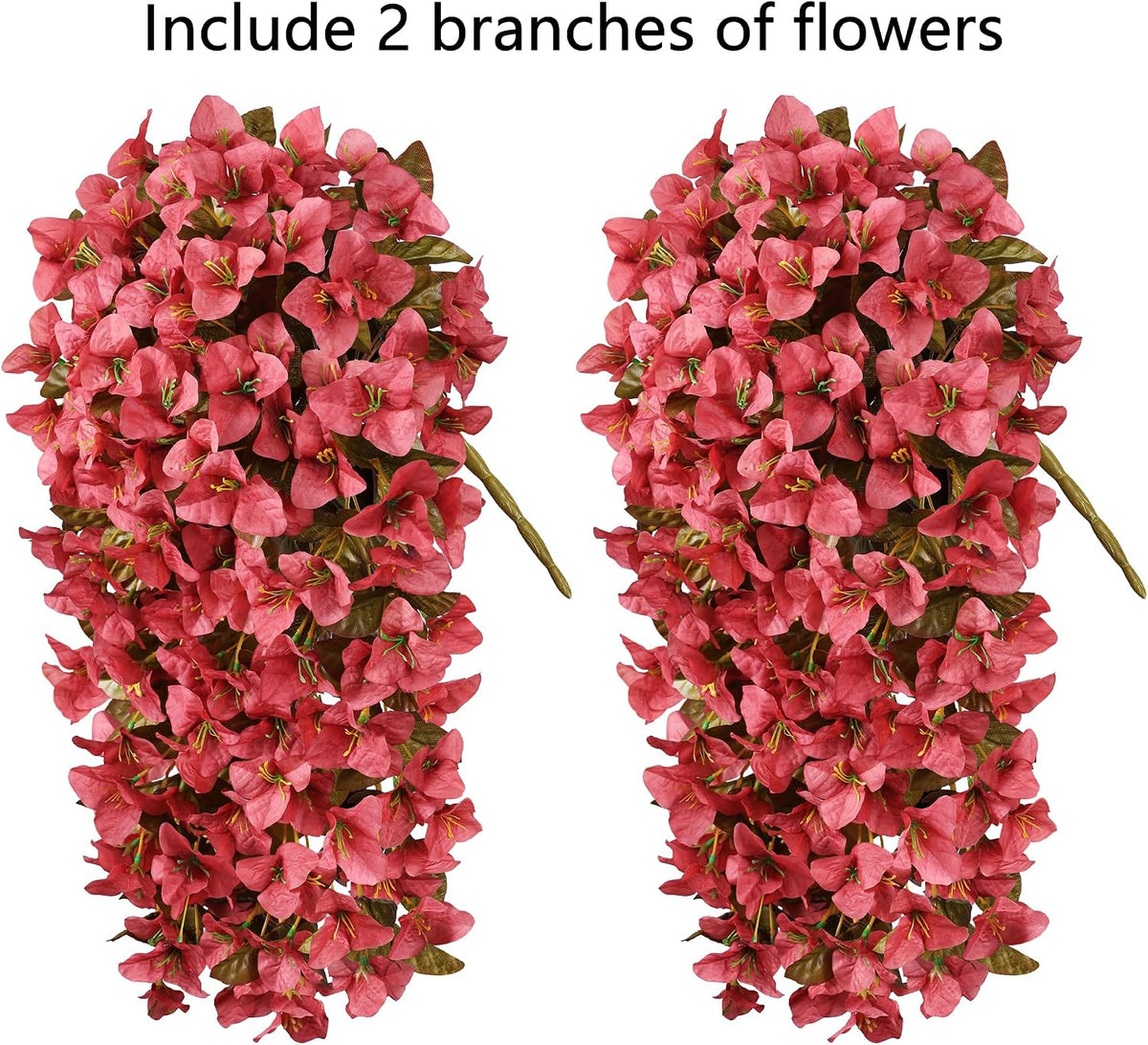 Bougainvillea Artificial Flowers for Outdoors Fake Plants Fall Autumn Decor, 2 pcs Faux Long Trailing Vines UV Resistant Look Real Red Silk Flowers for Outside Planter Front Door Porch Urn Yard Patio