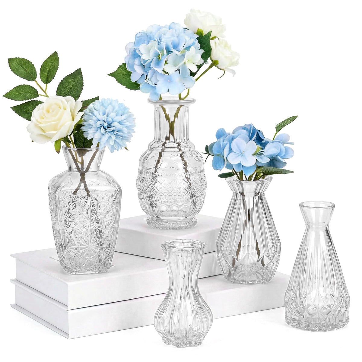 Glass Bud Vases in Bulk Small Mini Green Vase for Flowers 17pc