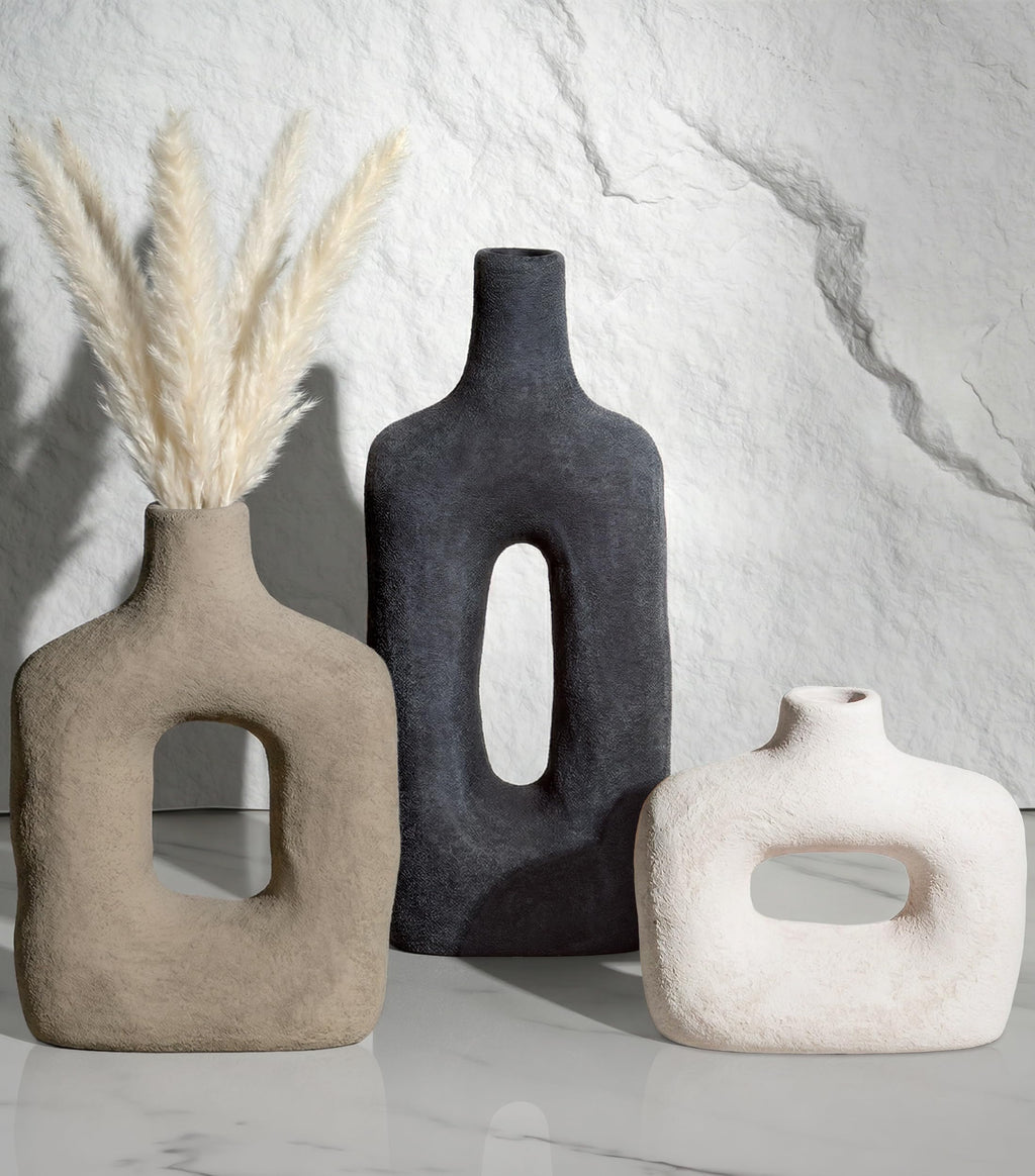 DREAMLOOM Modern Modern Ceramic Vase Set of 3, Rust