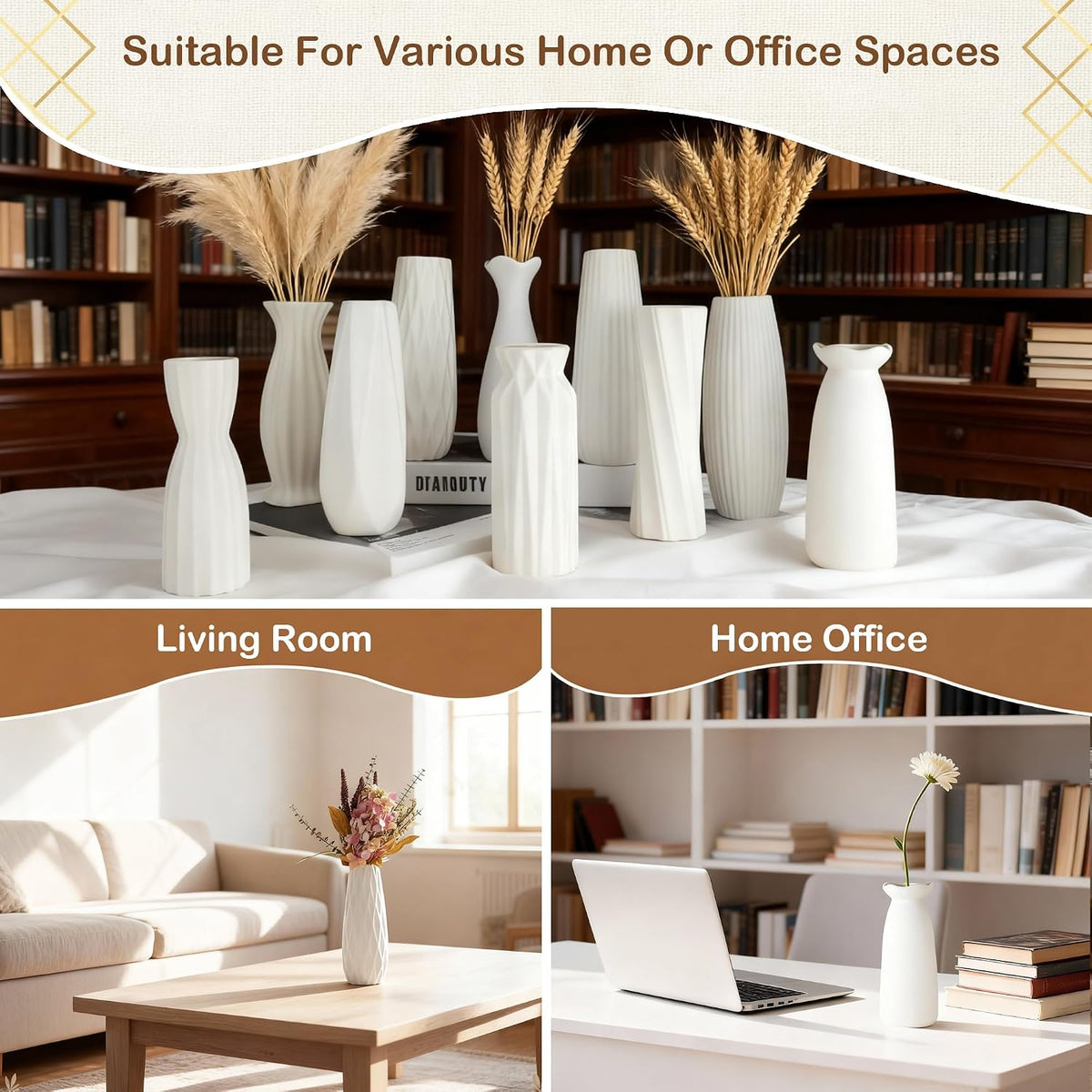 10-Piece 8 Inch White Ceramic Vases Set - Not Glazed Minimalist White Vases for Home Decor, Weddings, Pampas Grass & DIY Crafts | Rustic Matte White Ceramic Vases Bulk
