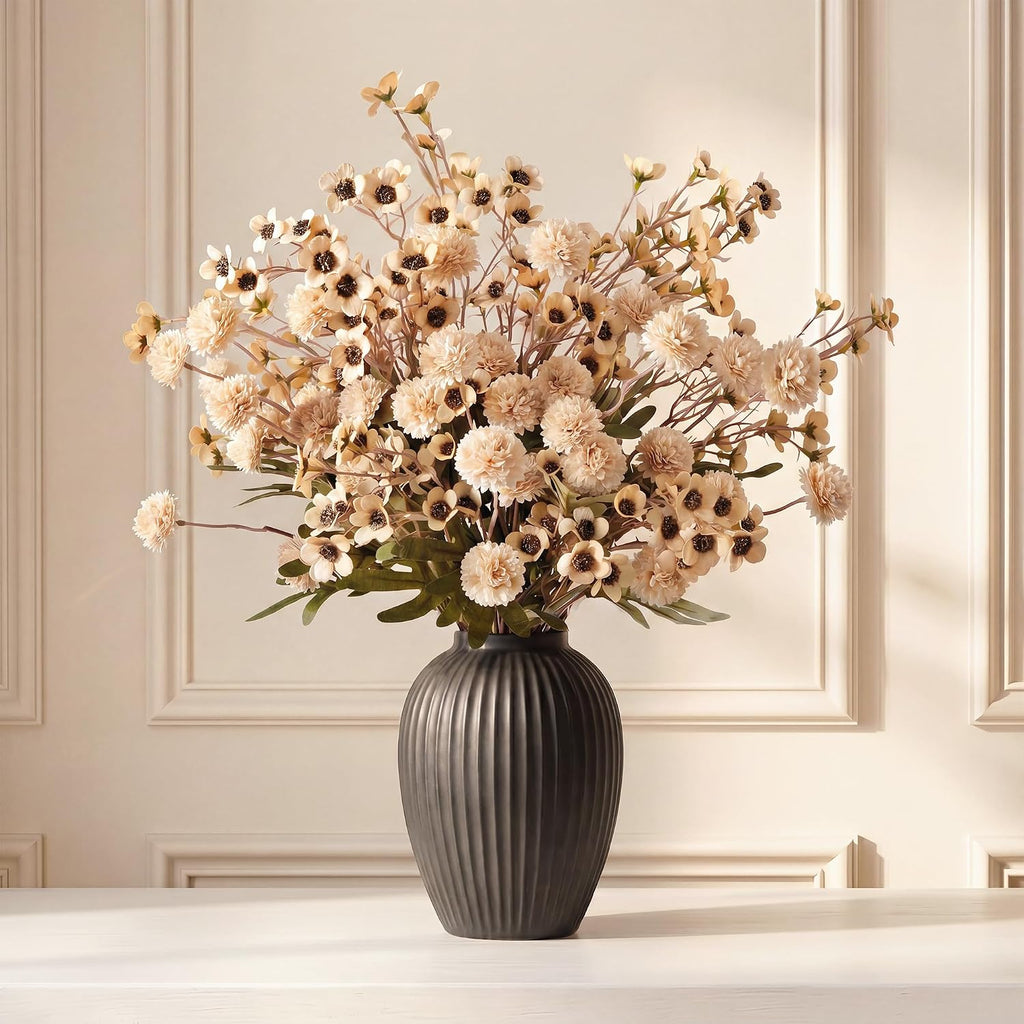 Pinkpum 20 Stems Beige Fake Mums & Kiku Artificial Flowers for Vase Decor