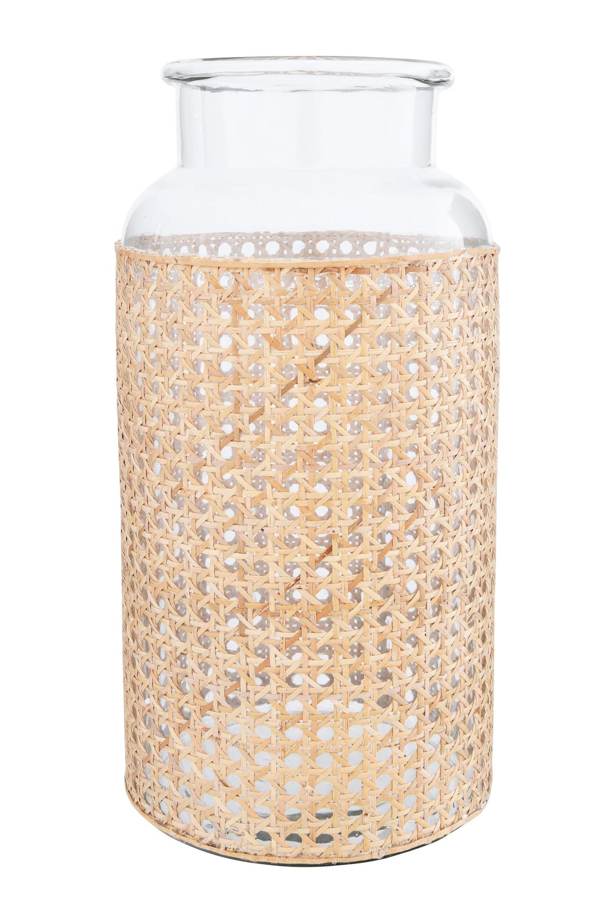 Bloomingville 8"H Glass Vase with Decorative Cane Sleeve