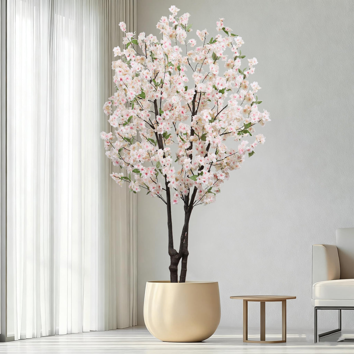Artificial White Cherry Blossom Tree 6ft(72in) Faux Plant for Indoor Decor